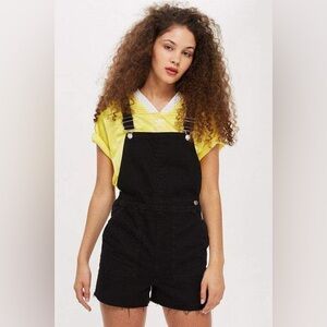 Topshop Black Moto Overalls Denim Short Dungarees
